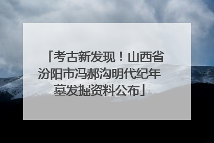 考古新发现！山西省汾阳市冯郝沟明代纪年墓发掘资料公布